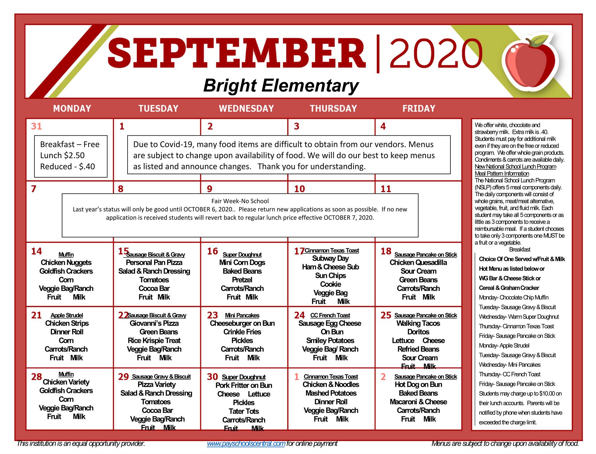 Breakfast and Lunch Menus