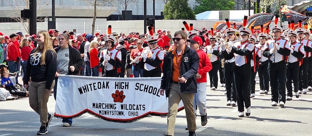 Whiteoak Marching Band at the 2024 Reds Opening Day Parade